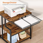 HOOBRO 23.6'' x 19.7'' Extra Large Printer Stand with Drawer, Printer Table with Adjustable Shelf, 3-Tier Printer Cart with Storage, for Heat Press Scanner Fax, Rustic Brown and Black BF10PS01
