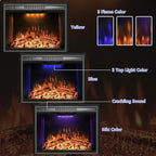 Velaychimny 40" Electric Fireplace Insert with Metal Trim Kit, Adjustable Flame, Fire Crackling Sound, Top Light Colors, Timer, Glass Door & Mesh Screen, Black