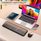 HotFox Wireless Keyboard and Mouse Combo, Full-Size Retro Typewriter Keyboard with Round Keycaps, Ergonomic Design for Windows PC, Home and Office Use -Red