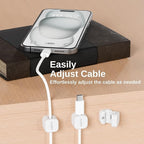 Clipzy 6 Pack Magnetic Cable Clips & Cord Holder, Under Desk Cable Management, Adhesive Wire Holder Keeper Organizer for Home Office Computer Desk Phone Car Wall Desktop Nightstand (White)