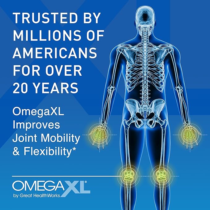 OmegaXL Joint Support Supplement, for Relief - Natural Muscle Support, Green Lipped Mussel Oil, Soft Gel Pills, Drug-Free, 60 Count