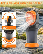 WESTTREE Portable Misting Fan with Large Battery Fan-Rechargeable Outdoor Misting Cooling Fans with 2L Water Tank,RGB Lights,4 Speeds & Spray Modes-for Patio, Camping, Beach, Workshop (X65 Orange)