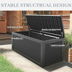 NUNU LAB Outdoor Storage Box, 320 Gallon Deck Box, Resin Waterproof Outside Storage Bench, Outdoor Storage Cabinet With Lockable Lid, Backyard Deck Box For Garden Tools, Patio Cushions, Black