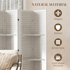 HOMCOM Room Divider, 6 Panel 67" Tall Wood Privacy Screen with 3 Display Shelves, and Folding Storage for Bedroom or Home Office, White