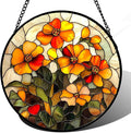 CRISGIF Stained Glass Window Hanging - Orange Marigolds Flowers Suncatcher for Door Garden Yard Sun Catchers Decor Christmas Mother's Day Birthday Gifts for Women Mom Nana Girlfriend Men 6.3 in