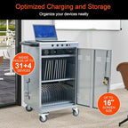 Aokleo Laptop Charging Cart,35 Devices Tablet Storage Carts for pad Up to 16.3" Screen Size, Classroom Computer Mobile Charging Station for pads, Chromebooks,Laptops, Security Storage(31+4 Bay-Silver)