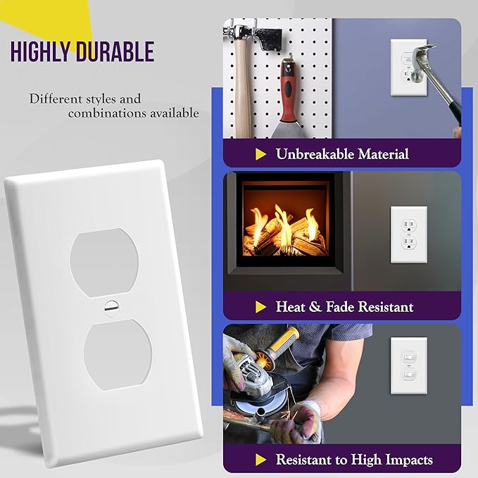 ENERLITES Mid-Size Duplex Receptacle Outlet Wall Plate, Electrical Outlet Covers Plates, Midway Size 1-Gang 4.88" x 3.11", Polycarbonate Thermoplastic, UL Listed, 8821M-W-10PCS, White (10 Pack)
