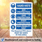 Brimar - 12" x 18" - The Required PPE Must Be Worn Sign - .063″ White Rust-Free Aluminum - Bold Text - Easy Installation