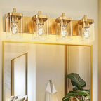 METWET Bathroom Light Fixtures, 25" Brushed Gold Vanity Light, 4-Light Modern Wall Sconces with Square Clear Glass Shade, Vanity Lighting Fixtures Over Mirror, VL194-BG-4