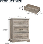 Nightstand with 3 Large Drawers,24" Wide End Table with Metal Handles,Rustic Farmhouse Wood Small Dresser,Bedside Table,Modern Chest of Drawers for Bedroom,Living Room,Grey