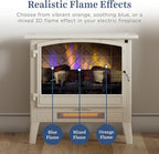Country Living Infrared Freestanding Electric Fireplace Stove Heater in Cream | Multiple Flame Colors, Metal Design with Faux Wooden Logs | Alexa/WiFi Enabled - Remote Included