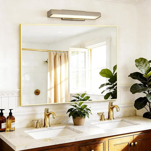 40x48inch Gold Bathroom Mirror, Silver Rectangle Mirror with Frame, Large Rectangular Wall Mirrors for Bathroom, Living Room, Hair Salon, Big Farmhouse Mirror Hang Horizontal/Vertical