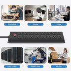 JUNNUJ Heavy Duty 20 Amp Power Strip, Garage 16 Outlets Metal 12 Gauge Surge Protector 3000J, High Amp 5-15P Adapter Shop 6-20R T-Slot Industrial Outlets (16AC, 15FT)