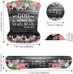 Ergonomic Mouse Pad Wrist Support and Keyboard Wrist Rest Set with Coasters, Non-Slip PU Base, Easy Typing and Relieve Wrist Pain for Home Office Working Studying, Floral Quote Bible Verses Psalm 46:5