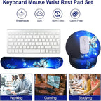 Mouse Pad Keyboard Wrist Rest, Gel Non Slip Rubber Wrist Support Rest Mouse Pad for Home Office, Computer, Laptop, Typist, Gamer, Soft Cushion Mousepad with Memory Foam Ergonomic, Blue Butterfly