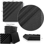 Foroomaco 12 Pack Sound Proof Foam Panels for Walls, 12x12x2 Inches Half-Slash Style Acoustic Panels for Home Studio Acoustic Treatment (Black)