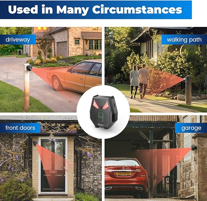 Solar Driveway Alarm Wireless Outside Weatherproof 1/2 Mile Long Range, Outdoor Motion Sensor Detector Alarm Driveway Alert System with Rechargeable Battery/Expandable (1 Sensor &1 Receiver Set)
