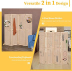 Bonnlo 4 Panel Pegboard Freestanding, 5 FT Portable Display Board Organizer for Craft Show Jewelry, Wooden Folding Privacy Screen Room Divider (with Base, Natural)