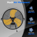 Fanqiebros 4580 CFM 18 inch High Velocity Wall Mounted Fan, 3-Speed Metal Fan with Sealed Motor, 360 Degree Tliting Heavy Duty Wall Fan for Patio, Barn, Garage, and Gazebo - UL listed