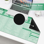 Baziabbo Office Desk Mat, Excel Cheat Sheet Keyboard Mat, Excel Shortcut Desk Pads,Non-Slip Excel Mousepad with Stitched Edges for Computer (Sheet Green)