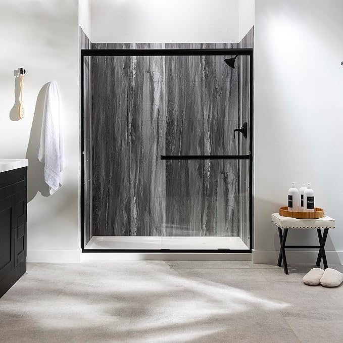 Palisade 78in x 60in x 36in Waterproof Vinyl Shower Surround Kit with Accessories in Urban Cliff