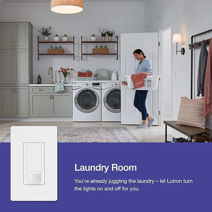 Lutron Maestro Motion Sensor Light Switch Indoor for Bathroom, Garage, Laundry Room, Any Bulbs, Occupancy Vacancy Sensor, Single-Pole, MS-OPS2-TP, Taupe