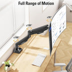 DreamAxis Heavy Duty Single Monitor Arm for 13-42" Ultrawide Screen, Adjustable Monitor Mount with Tilt Rotation Swivel, Gas Spring Desk Mount Bracket with Clamp/Grommet, Holds 33lbs, Max VESA 100x100
