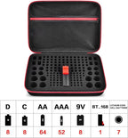 Battery Organizer Storage Holder, Batteries Storage Containers Box with Battery Tester Checker Fits for AA AAA 9V C D Lithium 3V LR44 CR2016 CR1632 CR2032 CR2025 (Case Not Includes Batteries)-Black