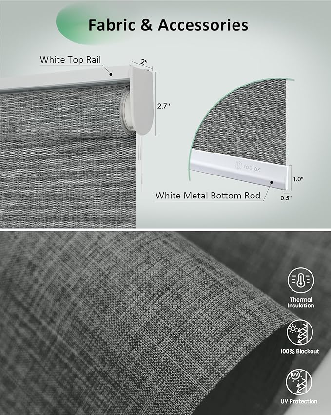 Yoolax Motorized Blinds App Control, Blackout Roller Shades for Windows, Cordless Automatic Shades Roller Window Blinds for Bedroom Living Room Office (Blackout Ashfall Gray, 59" W x 72" H)