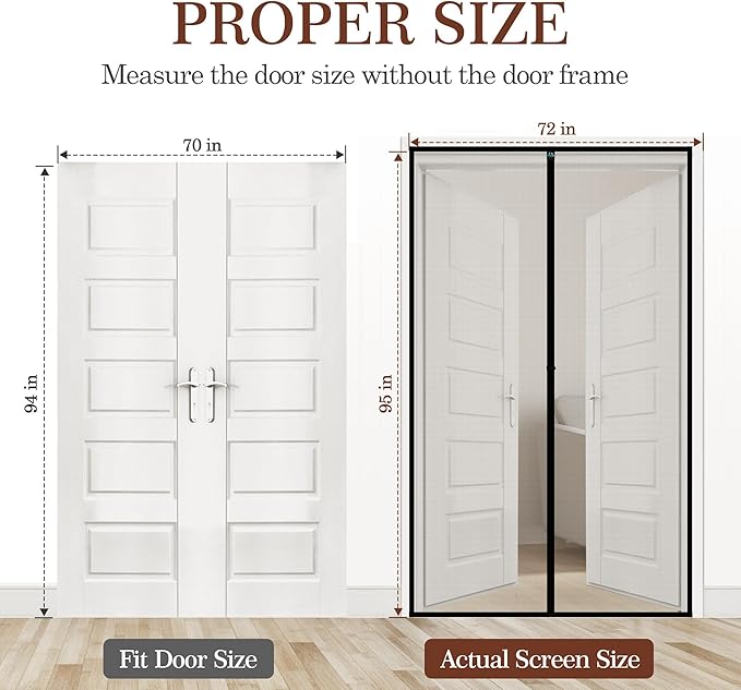 Yotache Hanging Magnetic Screen Door Fits Door Size 70 x 94, Screen Size 72" x 95" Door Screen Magnet for Walk Through Sliding Door Black