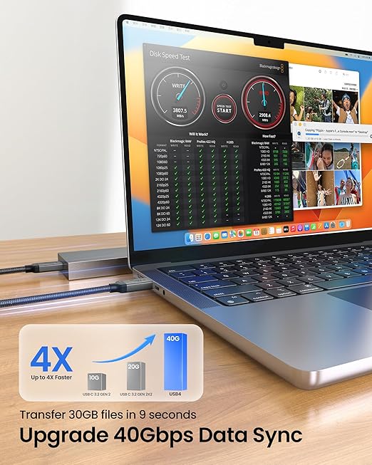 Silkland USB 4 for Thunderbolt 4 Cable 6.6FT/2M, 40Gbps Data Sync, 8K Display/4K@240Hz, 240W Charging, USB C Video Cable Compatible for Thunderbolt 3, MacBook, Monitor, Docking, iPhone 17/16,SSD