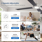 WINGBO 56 Inch DC Ceiling Fan with Lights and Remote, 4 Solid Wood Blades, 3CCT, 6-Speeds Reversible DC Motor, Modern Ceiling Fan for Bedroom Living Room Kitchen, Brushed Nickel and Black