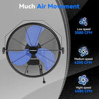 Fanqiebros 4580 CFM 18 inch High Velocity Wall Mounted Fan, 3-Speed Metal Fan with Sealed Motor, 360 Degree Tliting Heavy Duty Wall Fan for Patio, Barn, Garage, and Gazebo - UL listed