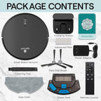 SereneLife Automatic Robot Vacuum Cleaner and Mop Combo, Pro Edition with Upgraded Battery, Extreme Suction, Internal Water Tank - Smart App Control, Ideal for Pet Hair, Carpet and Hard Floors, Black
