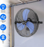 Fanqiebros 4580 CFM 18 inch High Velocity Wall Mounted Fan, 3-Speed Metal Fan with Sealed Motor, 360 Degree Tliting Heavy Duty Wall Fan for Patio, Barn, Garage, and Gazebo - UL listed