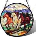 DASTOLL Stained Glass Window Hanging, Colorful Landscape Running Horse Suncatcher for Doors Window Home Sun Catchers Decoration Mother's Day Birthday Gifts for Women, Men, and Mom 6.3x6.3 in