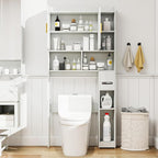 Farmhouse Over The Toilet Storage Cabinet with 2 Doors & 7 Shelves - Rustic Bathroom Cabinet Organizer Storage for Bathroom, Laundry