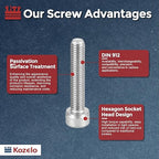 Kozelo 10pcs Socket Head Cap Screws - [M8-1.25 x 40mm] 304 Stainless Steel Allen Socket Drive for Electrical Motor 3D Printing Fan Engine Replacement Use, Silver