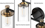 PHIXART Bathroom Lighting Fixtures Black and Gold Bathroom Vanity Light with Cylindrical Clear Stripes Glass Lampshade E26 Socket Base Bathroom Lighting Fixtures Over Mirror (4 Lights)