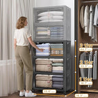 Extra Large Stackable Storage Bins with Lids & Wheels, 330QT-55QT/14GAL*6Pack Foldable Collapsible Closet Organizers Dark Storage Cabinet with Doors for Bedroom Dorm