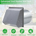 8 Inch Hooded Wall Vent with Screen and Damper, Wall Exhaust Vent Cover Cap for Exterior Ventilation and Outdoor Air Exhaust Kitchen Range Hood Dryer HVAC Duct, Galvanized Steel, Gray