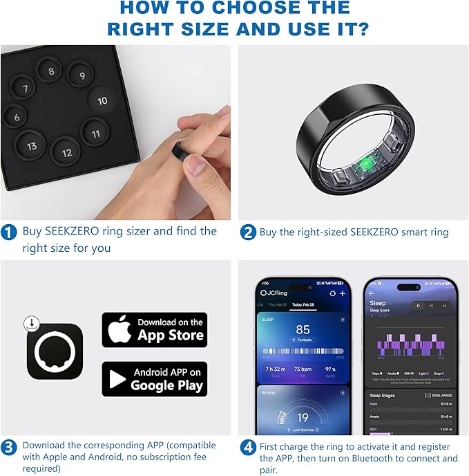 Smart Ring for Women Men, Valentine's Day Gifts, Minimalist Fitness Ring with Heart Rate, Stress, Sleep, Step, Calorie Tracking, 5ATM Waterproof for iPhone and Android,No Subscription (Black, 12)