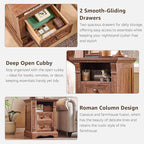 T4TREAM Farmhouse Nightstand Set of 2, 18" Sofa Side Table with Charging Station, Wooden End Table w/Roman Column, Bedside Cabinet for Bedroom, Living Room, Reclaimed Barnwood