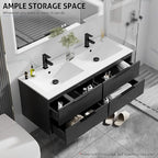 eclife 48" Bathroom Vanities Cabinet with Sink Combo, Wall Mounted Floating Cabinet W/Decor Line, Soft-Close System, 4 Extra Big Drawers, Matte Black Faucet, Black