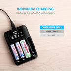 Tenergy TN474U 4-Bay NiMH/NiCD Battery Charger with LCD Display and USB Input, Portable Charger for AA/AAA NiMH and NiCD Batteries