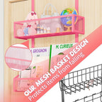 Kaiferty Over The Door Hooks Organizer, Coat Rack Over The Door Storage Hanger Towel Rack, Back of Door Storage Organizer for Bathroom,Bedroom,Kitchen,Office (Pink, 3-Tier)