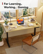 SANODESK Electric Standing Desk 55 x 28 Inches Whole-Piece Desktop Height Adjustable Stand Up Desk w/6-Button Controller Ergonomic Computer Desk for Home Office, Black Frame + Natural Tabletop