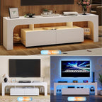IDEALHOUSE LED TV Stand for 55 to 75 Inch TV, White Entertainment Center with Storage Drawer & Glass Shelves, Modern TV Console Table with Color Changing Lights for Living Room Bedroom
