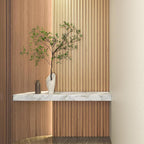 Art3d Slat Wood Wall Paneling for Interior and Ceiling Decoration - Pack of 4pcs + 1pc End-Trim, Size 108 x 5.7in.- Oak