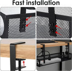 2 Pack Under Desk Cable Management Tray, 15 Inch No Drill Metal Mesh Organizer with Hybrid Side Slots, Wire Holder Storage Rack for Office Home Desk